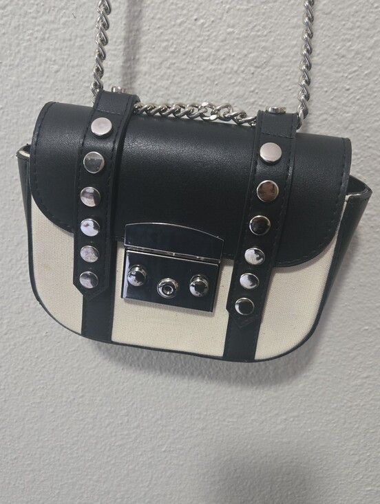 Zara Handbags - Rare Zara Mini Canvas Rock-style Crossbody black/white purse